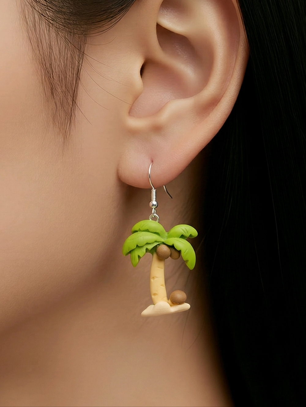 Palm Tree Earrings Coconut Tropical Dangle Resin Cruise Vacation Beachy Jewelry